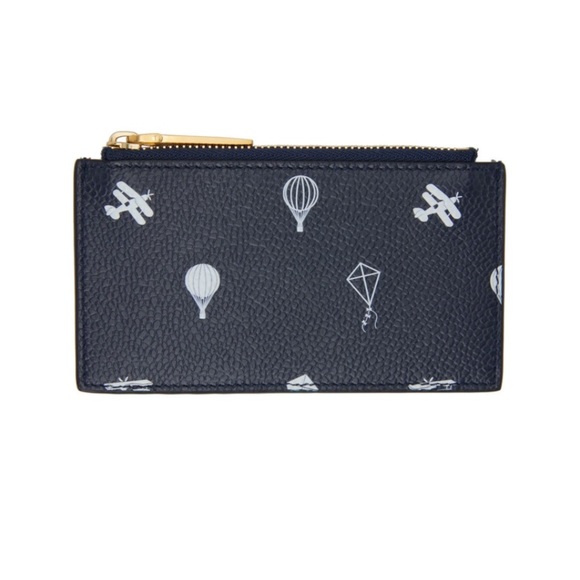 THOM BROWNE Navy Sky Icons Zip Card Wallet - Picture 2 of 13